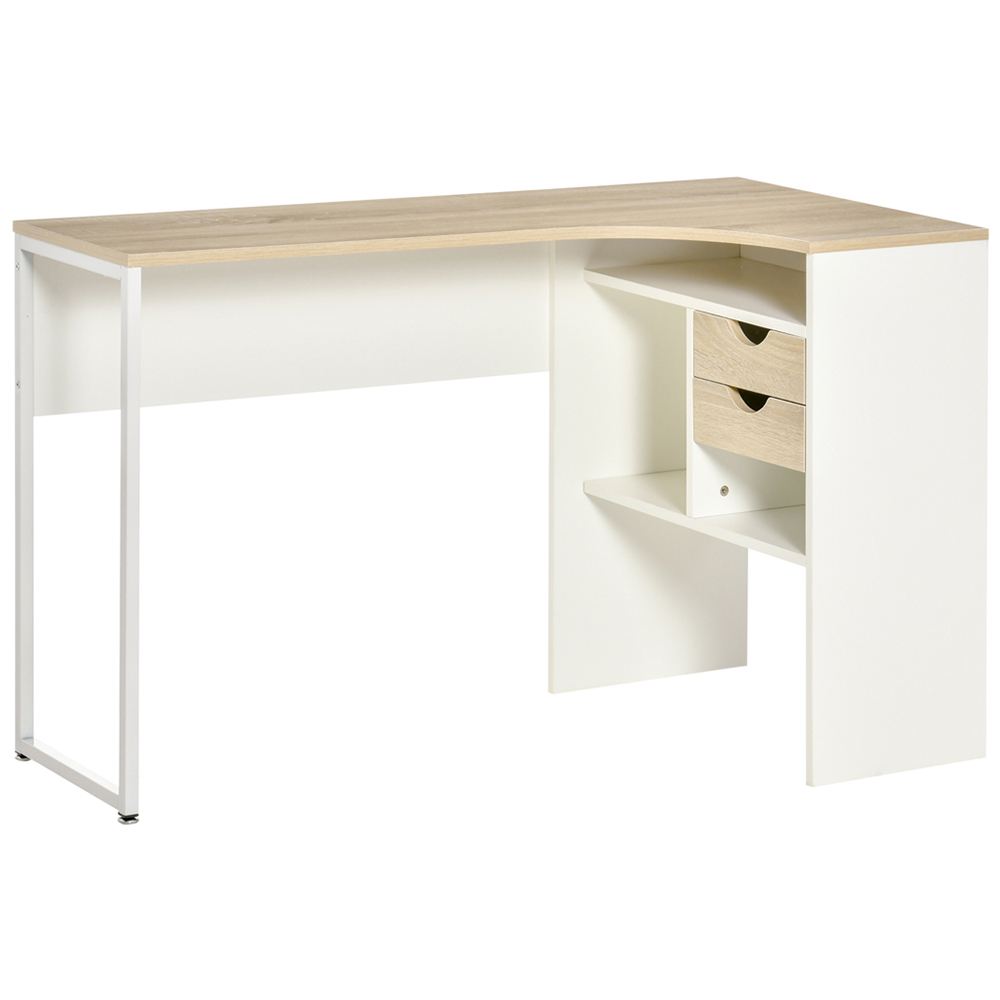 Portland L-Shaped Corner Computer Desk Study Table Light Brown Image 2