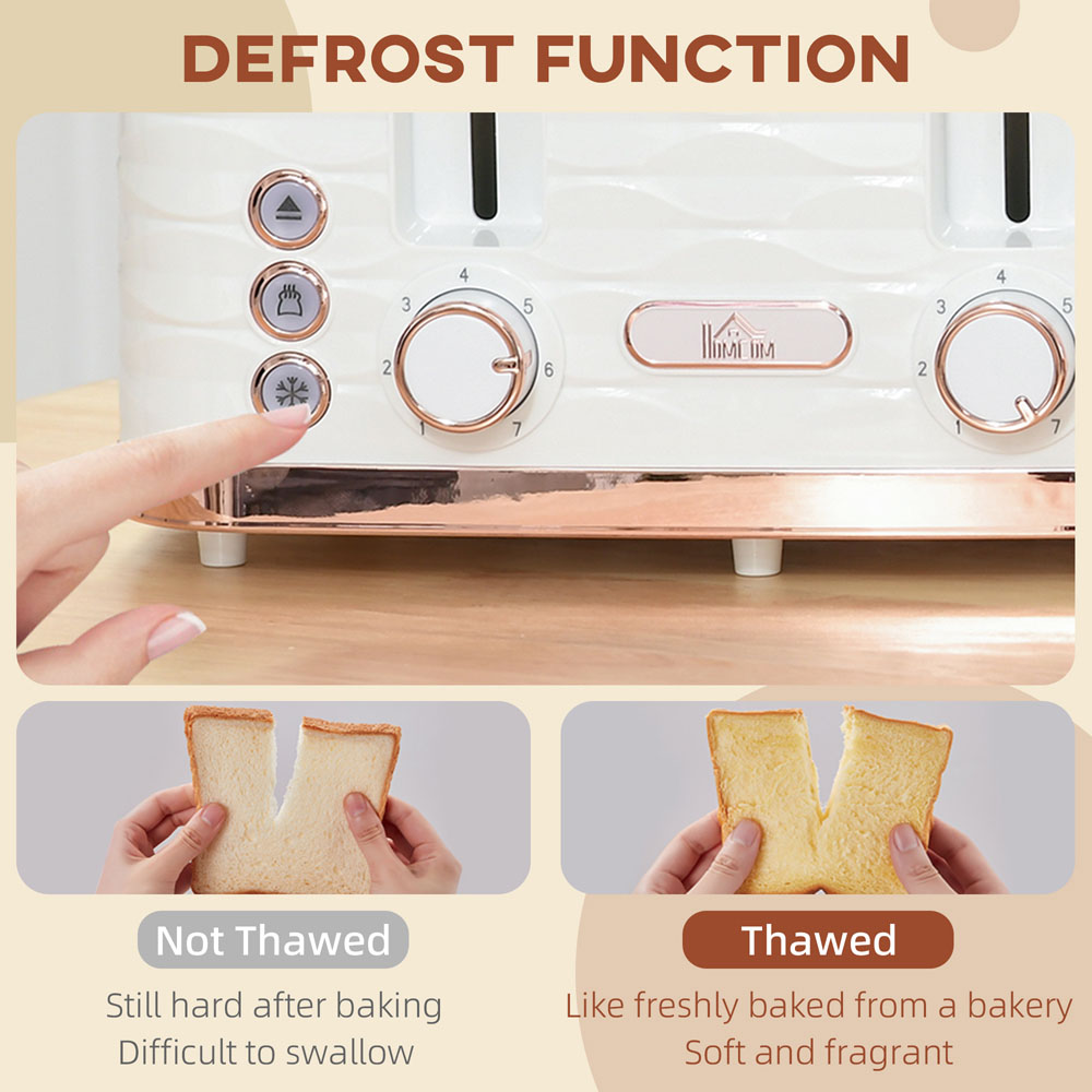 HOMCOM 800-209V70CW White Ripple 4 Slot Toaster 1600W Image 6