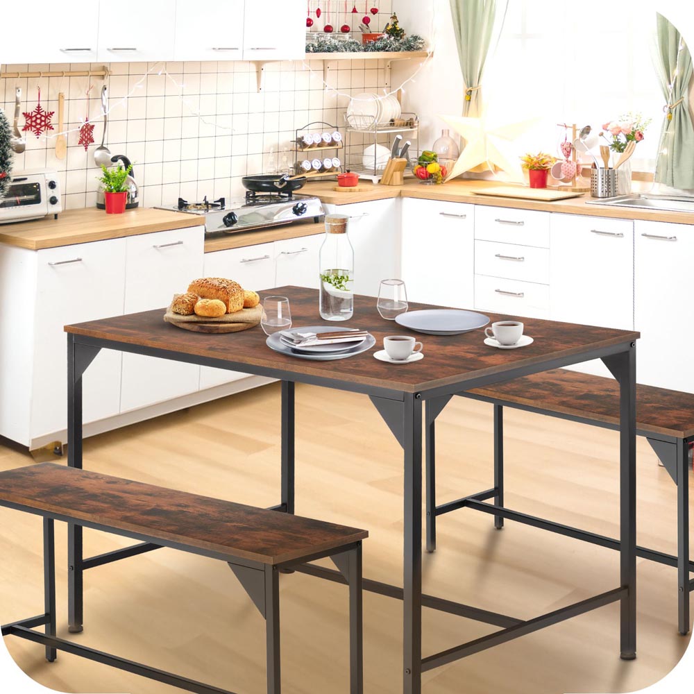 tectake Bolton 2 Seater Industrial Dark Wood Dining Set with Bench Image 5