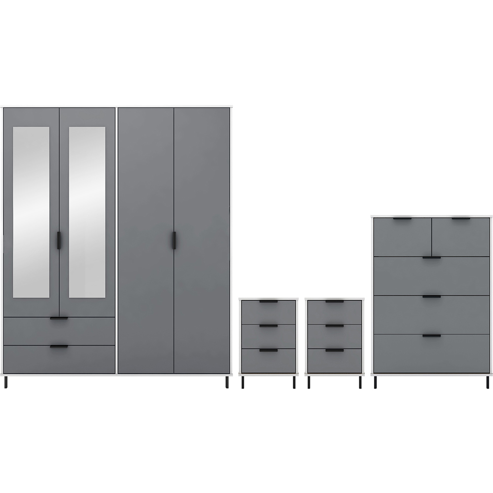 Seconique Madrid 4 Door Wardrobe Grey and White Gloss Bedroom Furniture Set Image 2