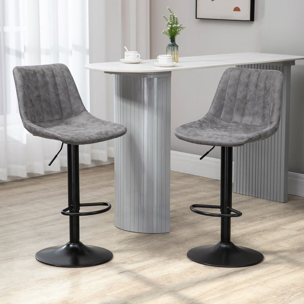 Portland Grey Microfibre Height Adjustable Swivel Bar Stool Set of 2 Image 1