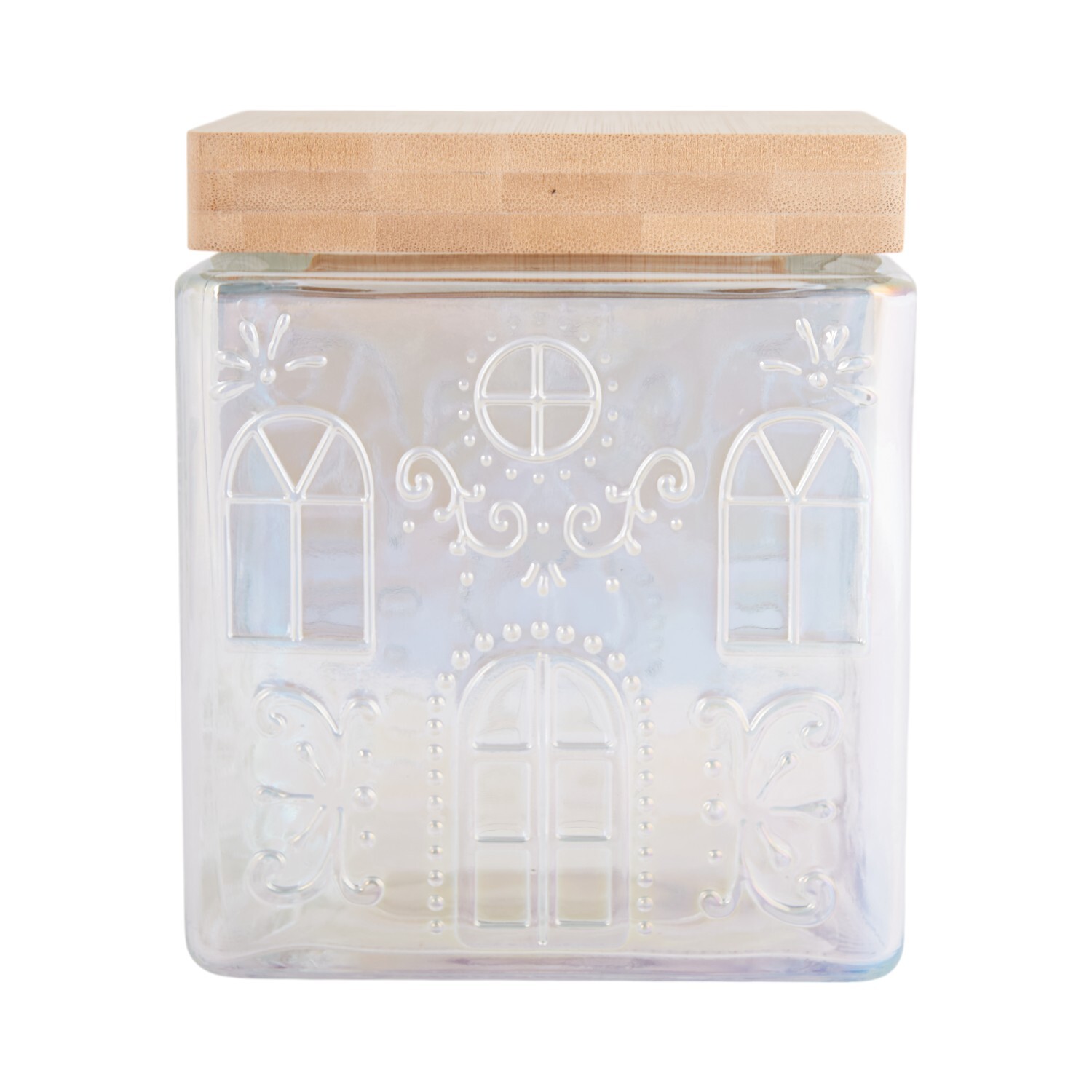 Xmas Glass Storage Jar With Bamboo Lid Image 1