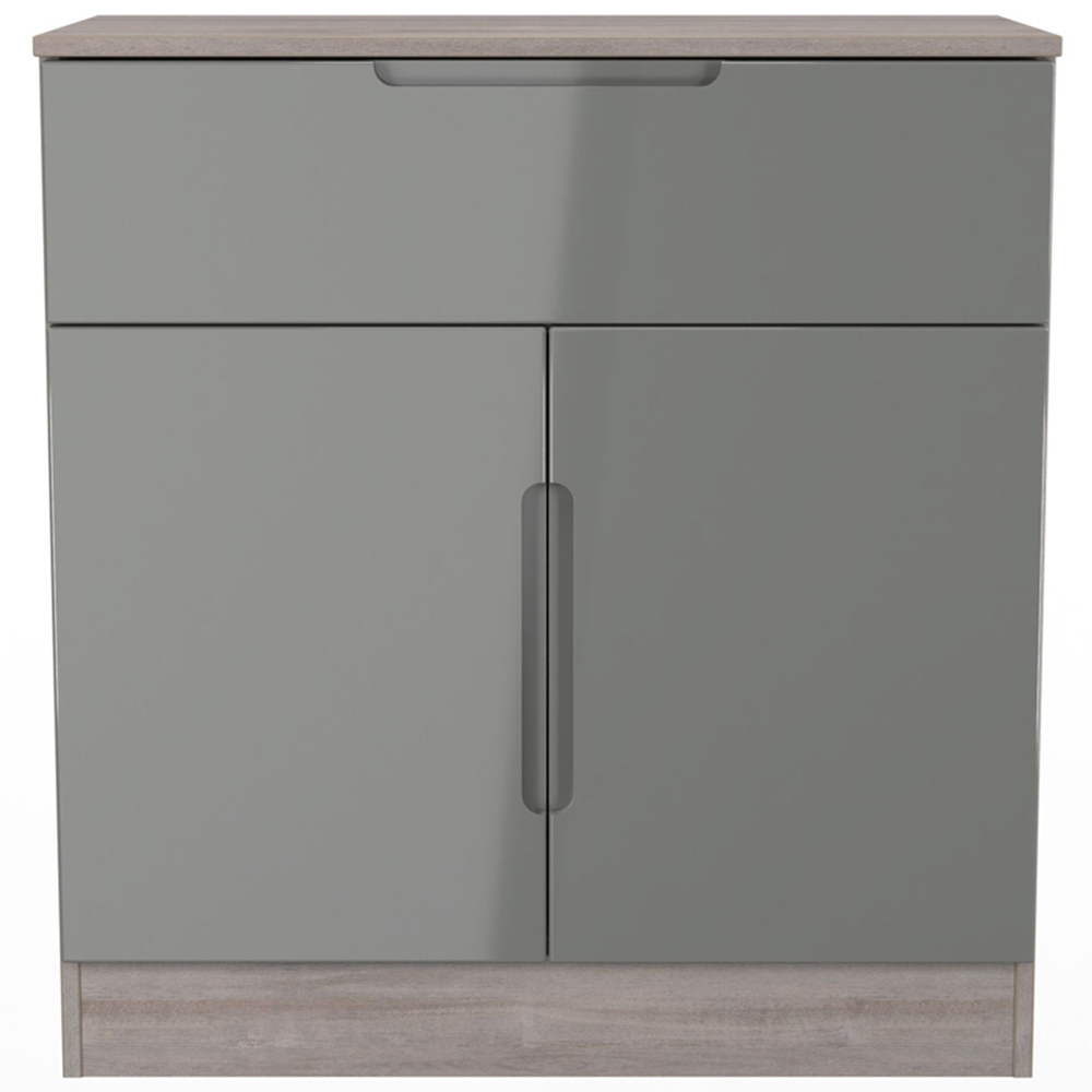 Crowndale Milan 2 Door Single Drawer Grey Gloss and Grey Oak Sideboard Ready Assembled Image 3