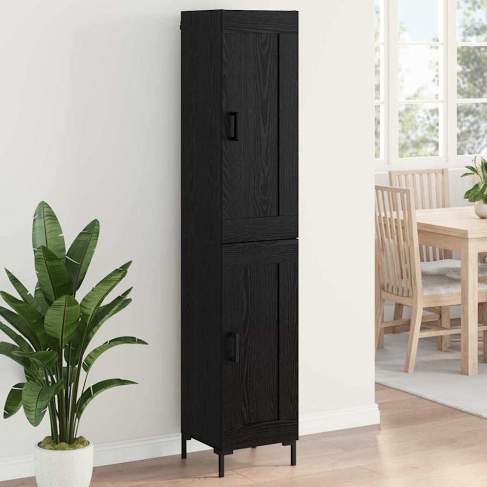 vidaXL 2 Door 6 Shelf Black Oak Highboard with Metal Legs Image 1