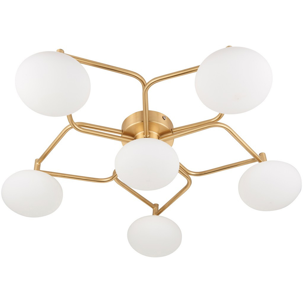 Merano Pesaro Matt Opal Glass Satin Brass Plate Flush Ceiling Light Image 1