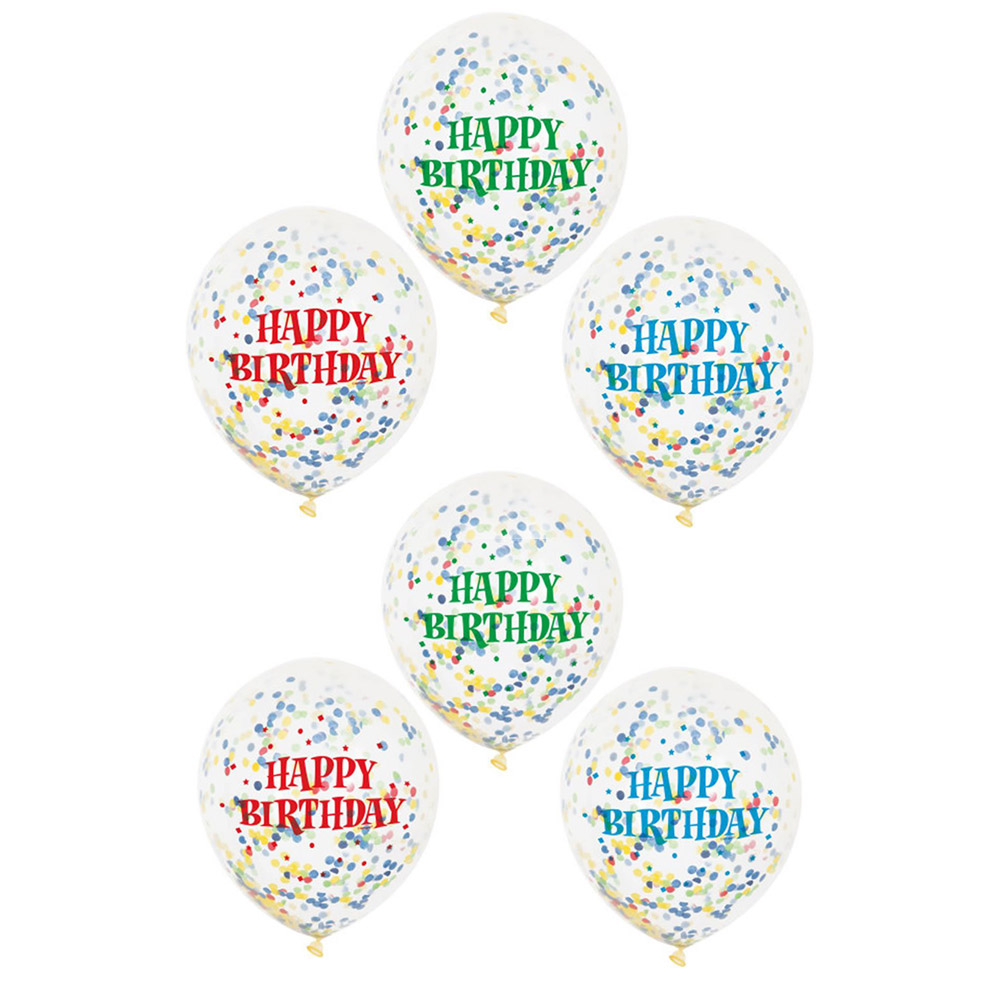 Wilko Happy Birthday Confetti Balloons 6 pack Image 1