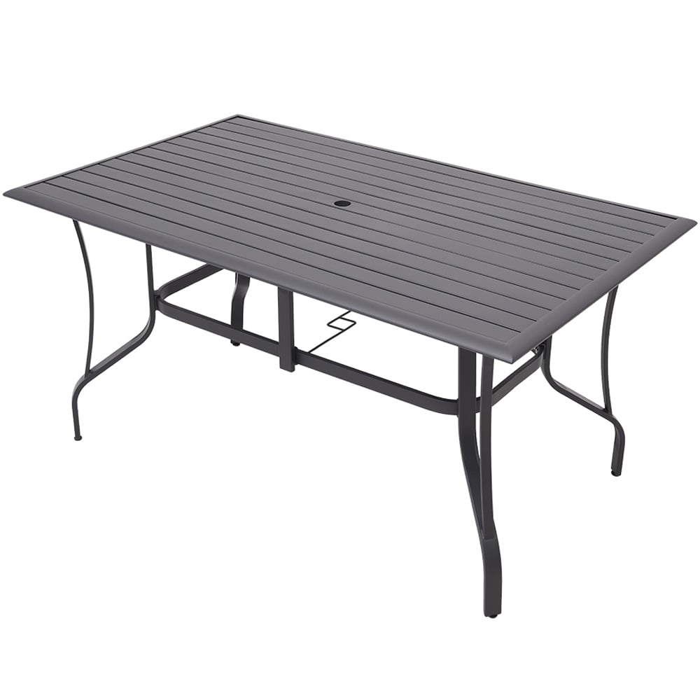 Living and Home 4 Seater Rectangular Slatted Patio Set with Parasol Hole Image 2