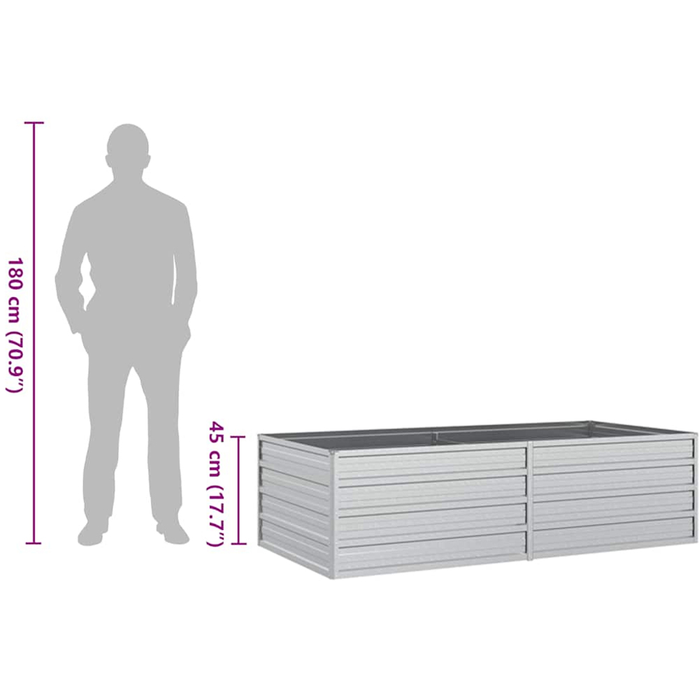 vidaXL Silver Galvanised Steel Raised Garden Bed 160 x 80 x 45cm Image 7