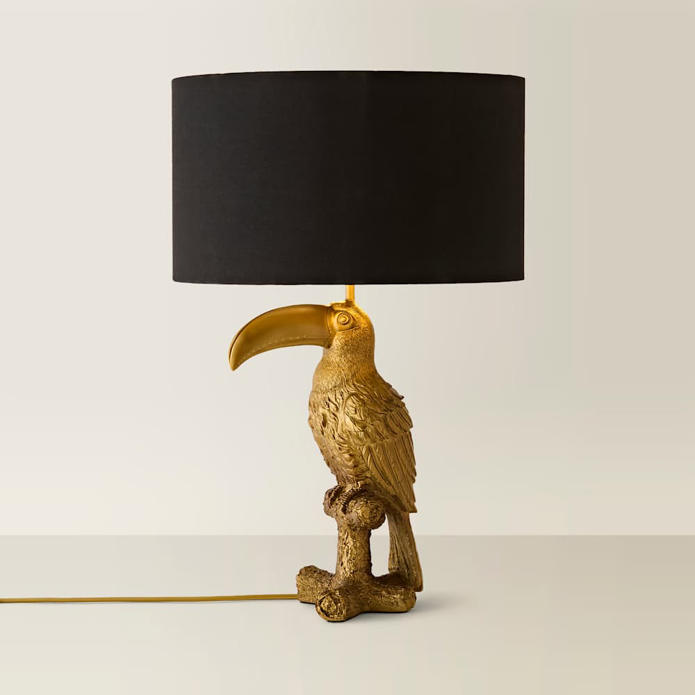 ValueLights Tuki Toucan Gold and Black Velvet Shade Brushed Bronze Table Lamp with Bulb Image 3