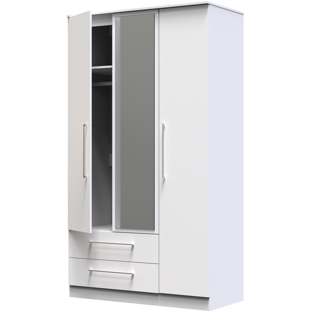 Crowndale Worcester 3 Door 2 Drawer White Gloss Mirrored Wardrobe Ready Assembled Image 4