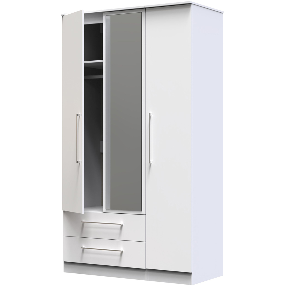 Crowndale Worcester 3 Door 2 Drawer White Mirrored Wardrobe Ready Assembled Image 4