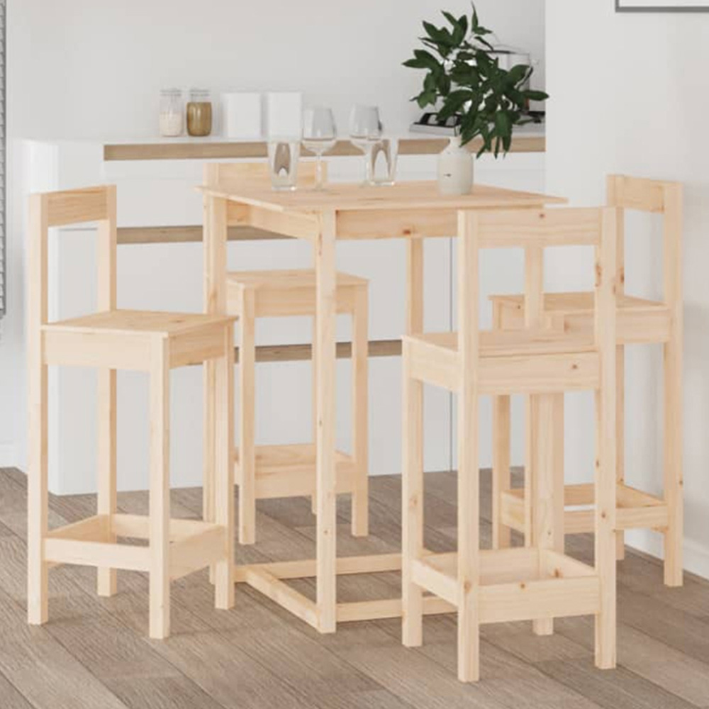vidaXL 4 Seater Natural Solid Pine Wood Bar Table Set Image 1