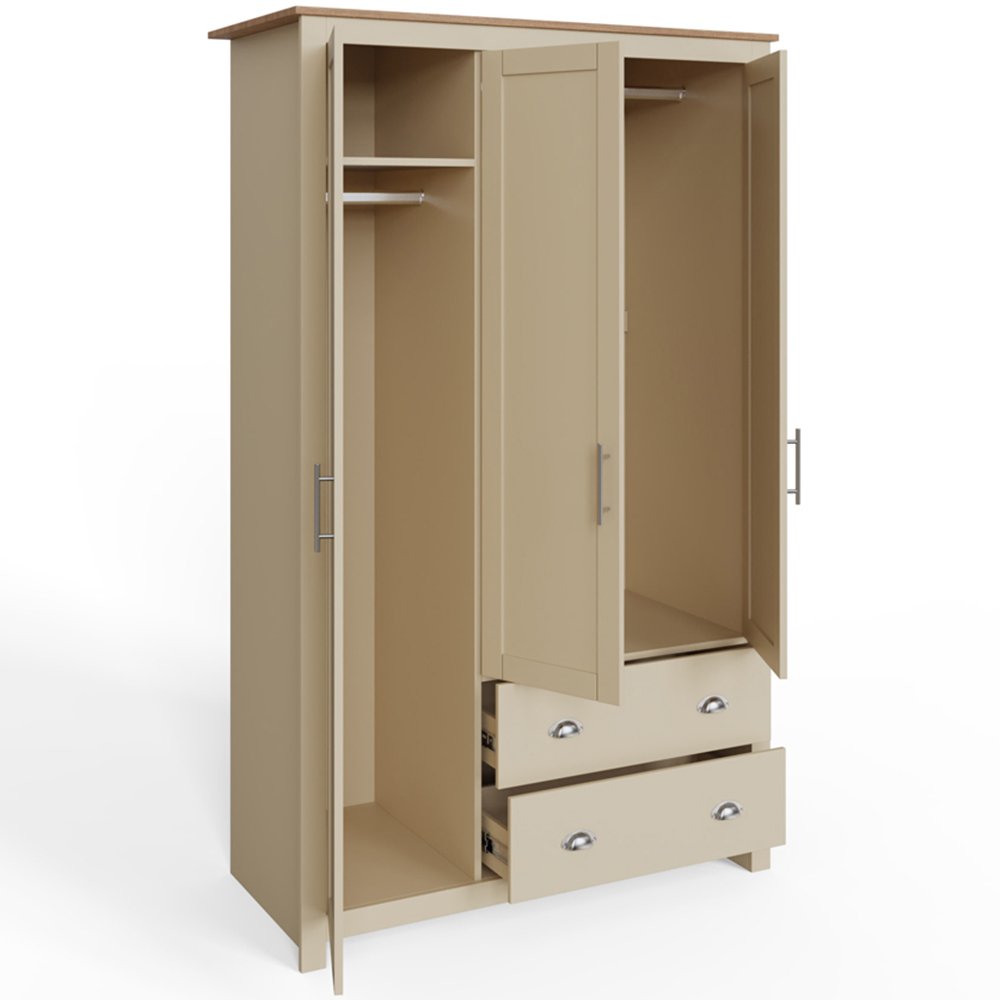 GFW Lancaster 3 Door 2 Drawer Cream Wardrobe Image 4