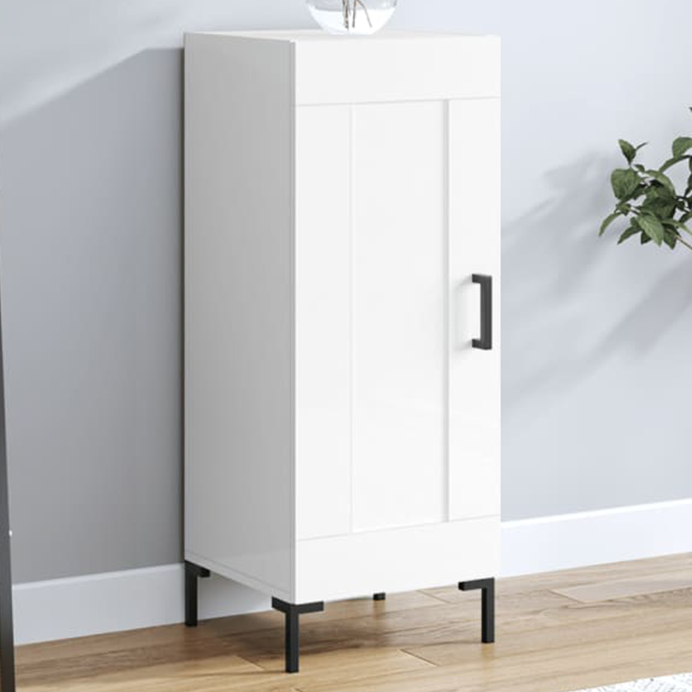 vidaXL Single Door High Gloss White Sideboard Image 1
