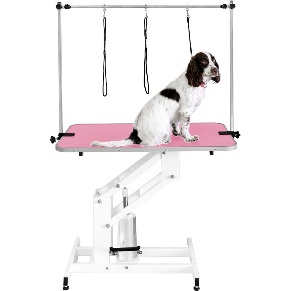 MonsterShop White Hydraulic Pet Grooming Table with Pink Table Top Image 3
