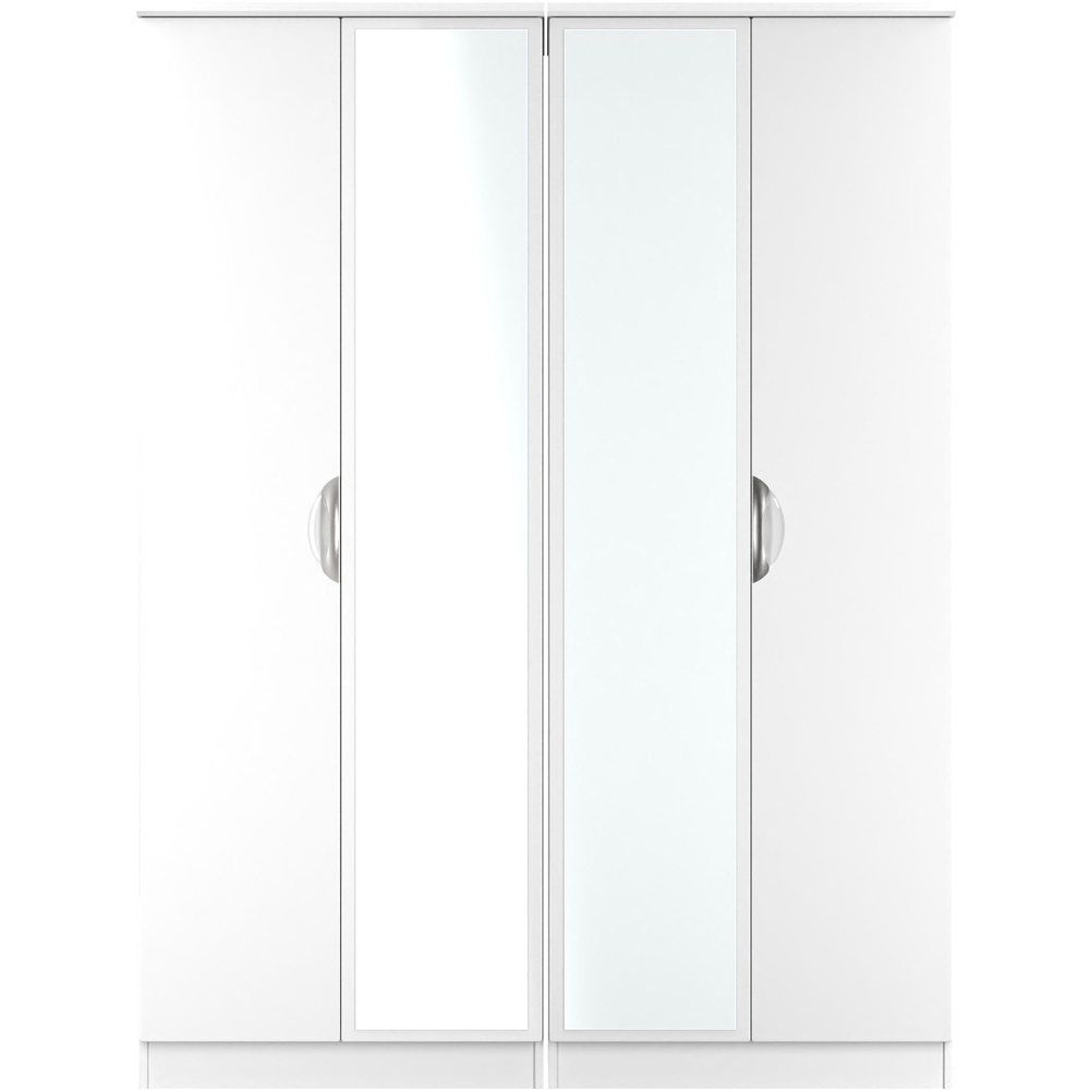 Crowndale Camden 4 Door Wardrobe White Gloss and White Mirrored Wardrobe Ready Assembled Image 2