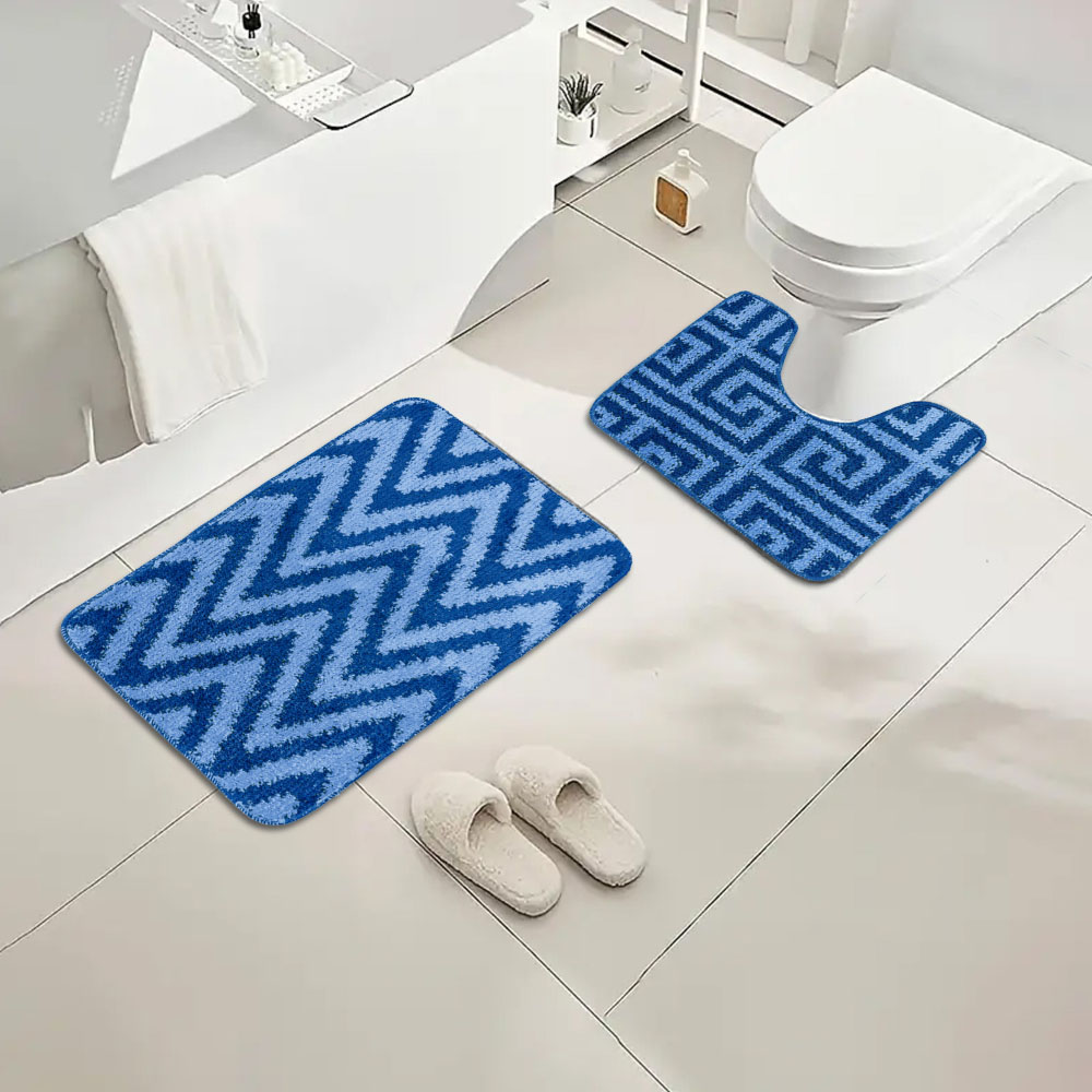 Velosso Chevron Stripe Blue Bath Mat Set Image 2