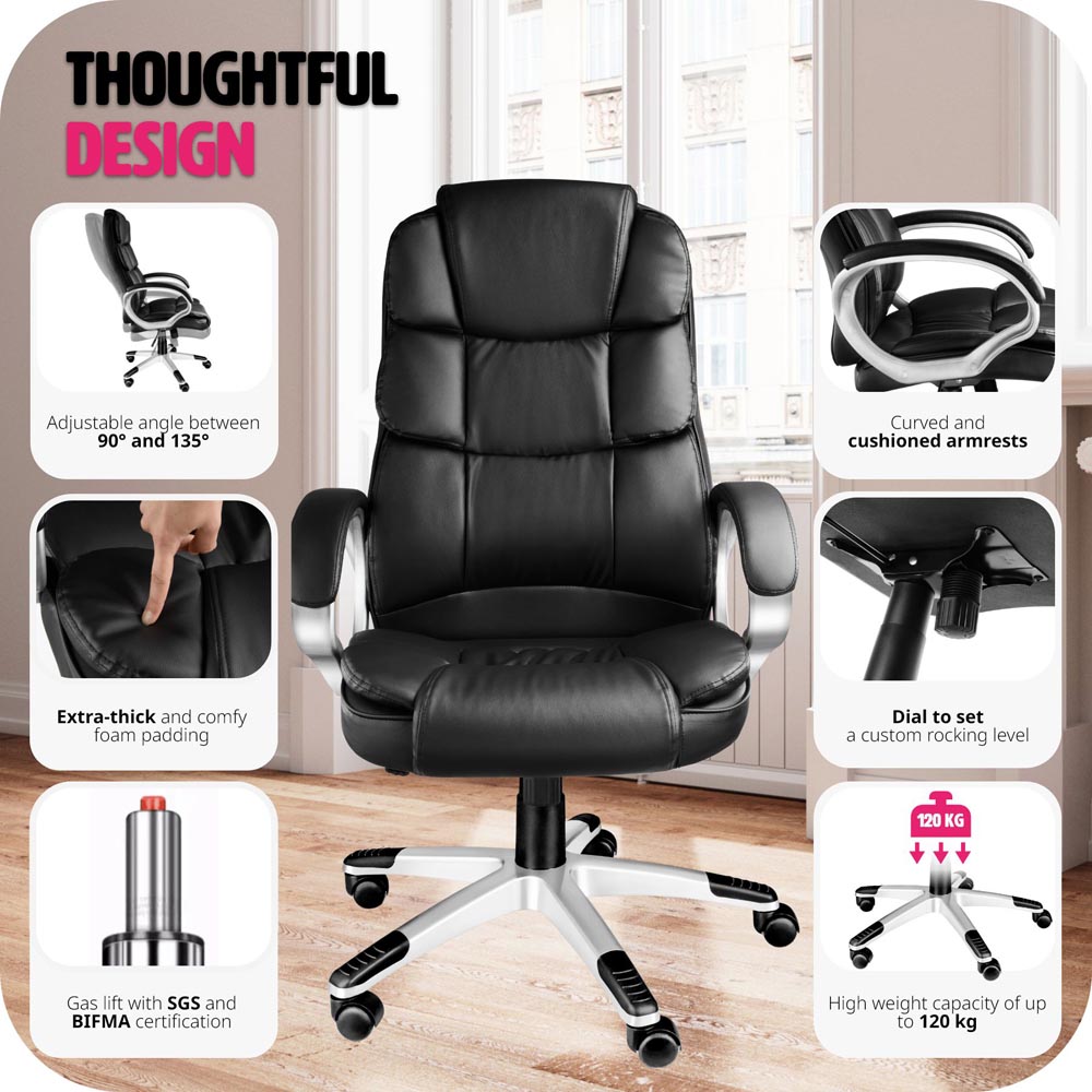 tectake Jonas Black Height Adjustable Padded Office Chair Image 7