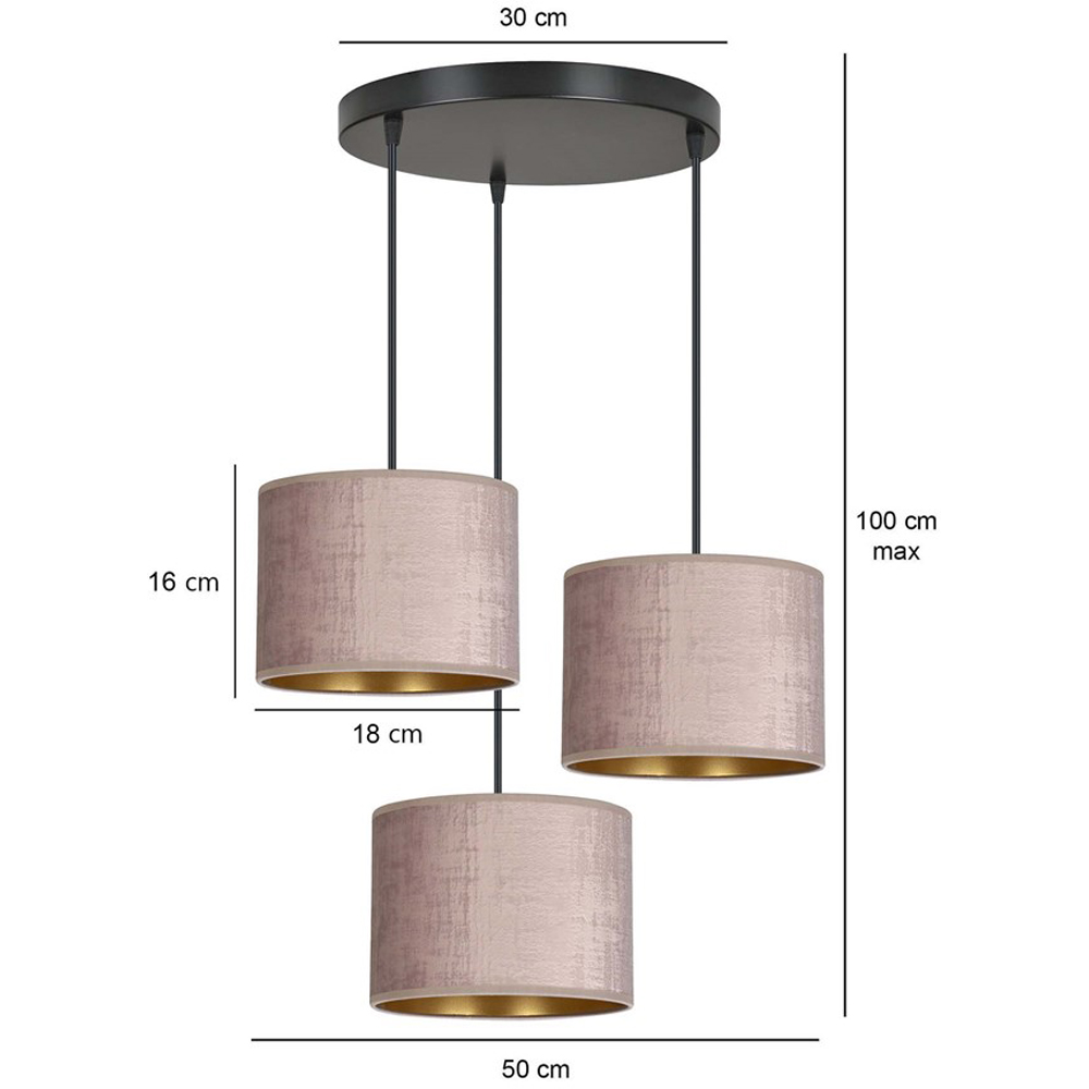 Emibig Hilde 3 Light Pink Shade Black E27 Ceiling Pendant Light Image 9