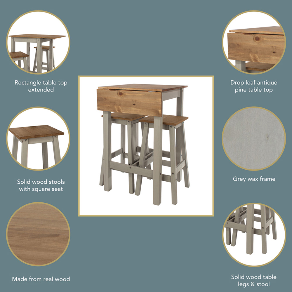 Core Products Corona 2 Seater Drop Leaf Breakfast Table Set Linea Grey Image 8