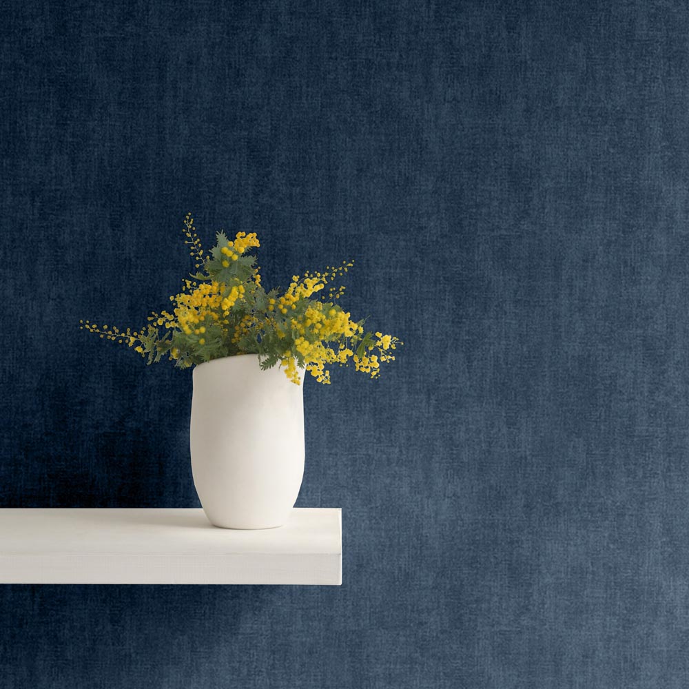 Darcy James Linen Blue Textured Wallpaper Image 4