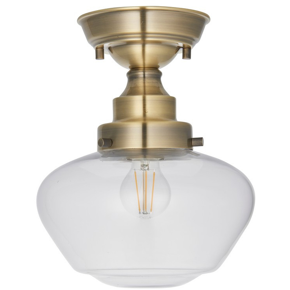 Merano Finale Antique Brass Clear Glass Semi Flush Ceiling Light Image 1