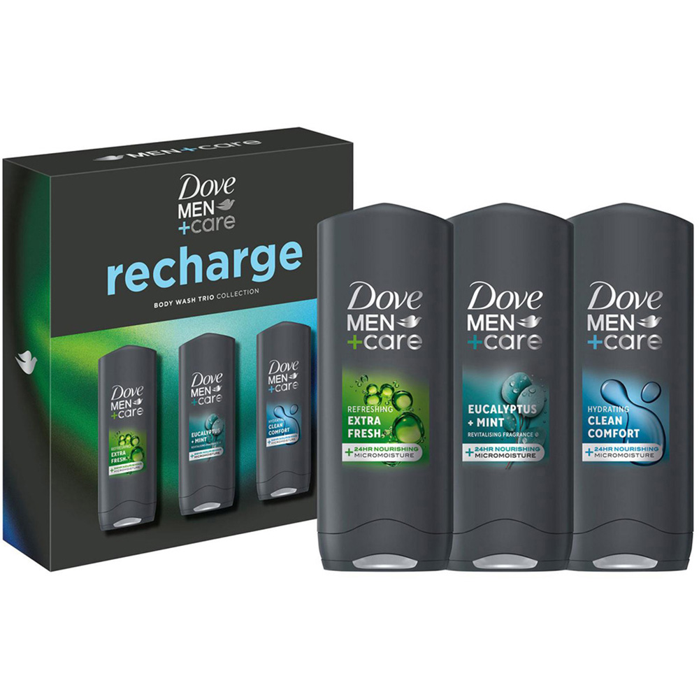 Dove Men+Care Recharge Comfort Extra Fresh Eucalyptus Mint Scent Bodywash Trio Gift Set 250ml 3 Pack Image 3