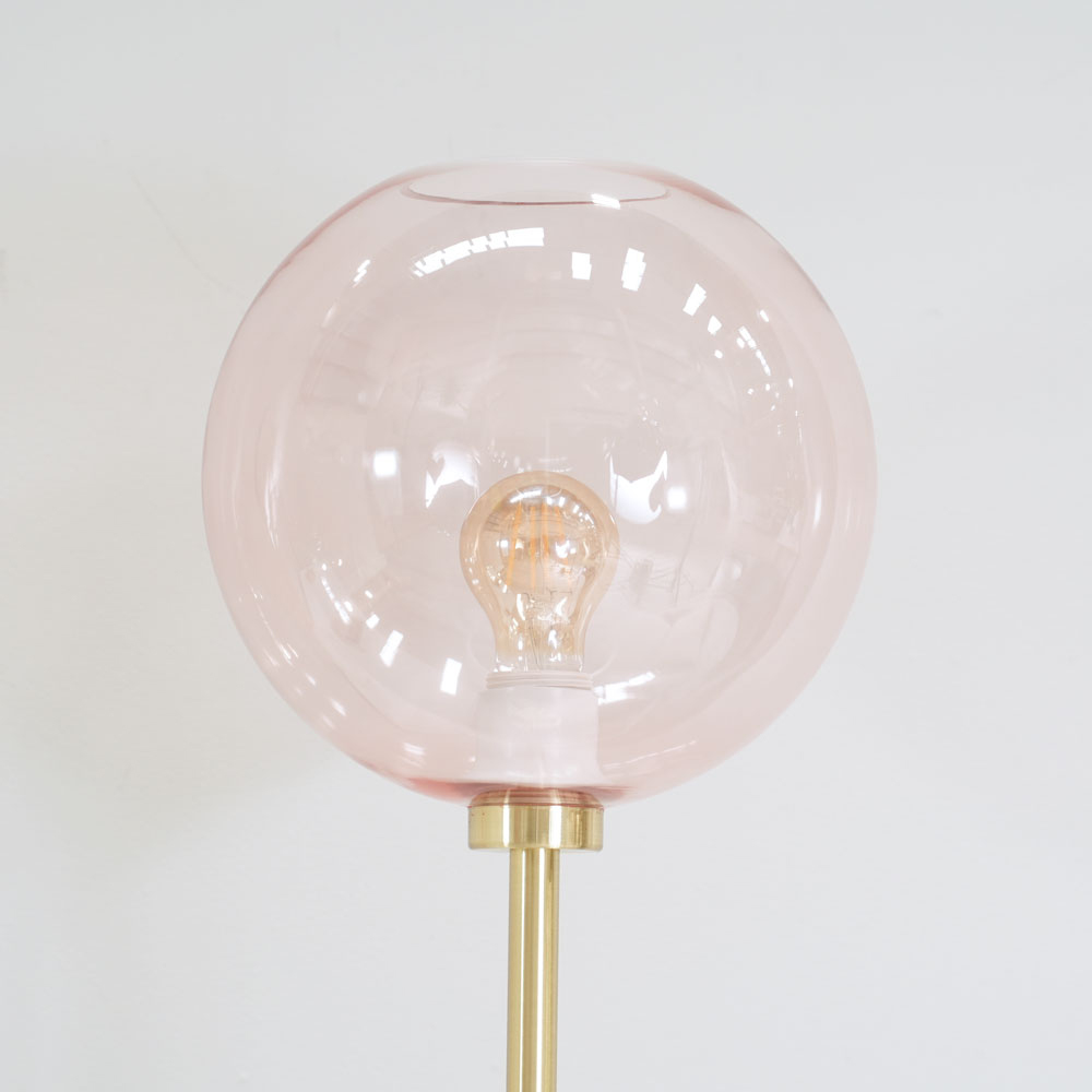 ValueLights Frenchie Pink Tinted Globe Gold Stem LED Floor Lamp Image 3