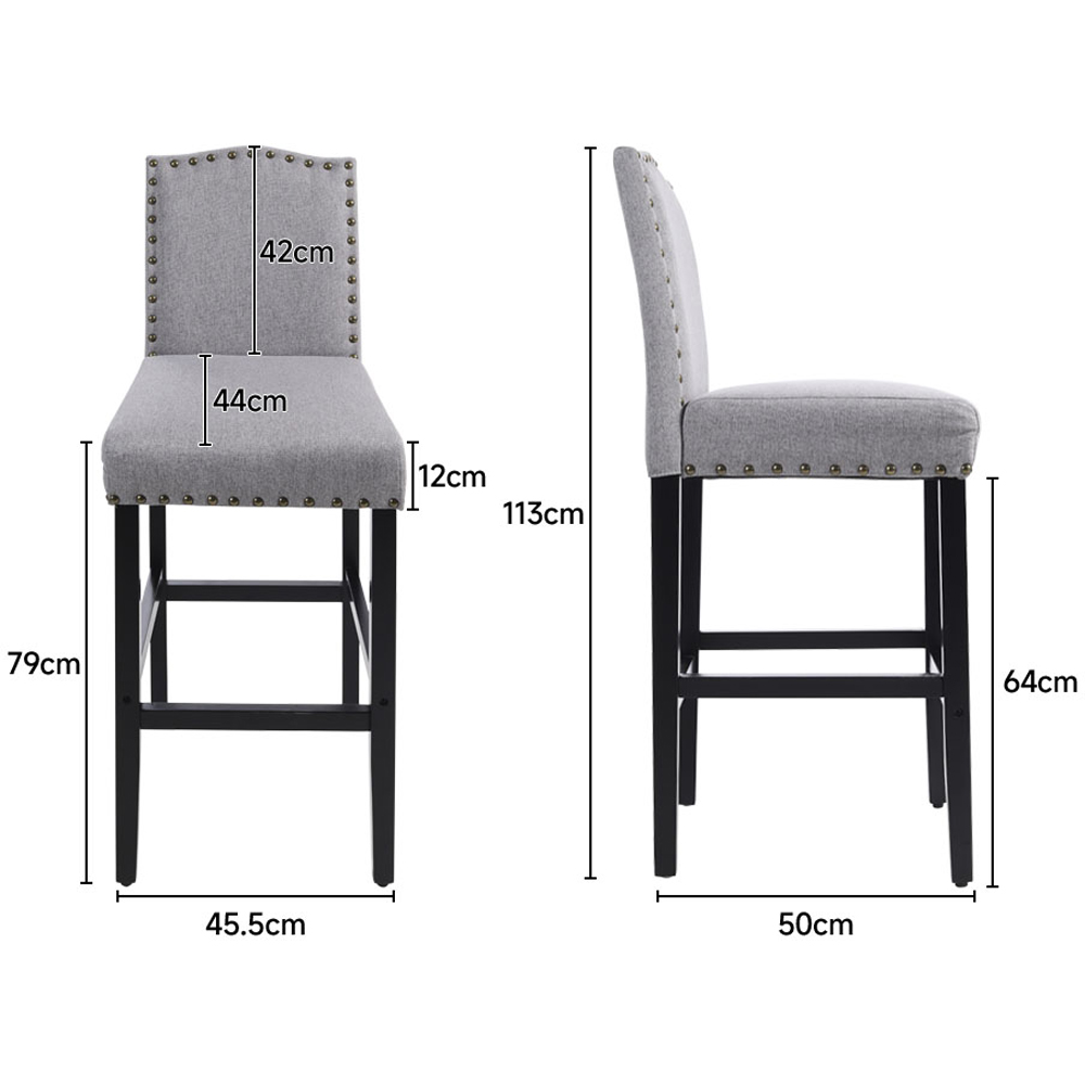 Living and Home Grey Linen Kitchen Counter Bar Stool Set of 2 Image 9