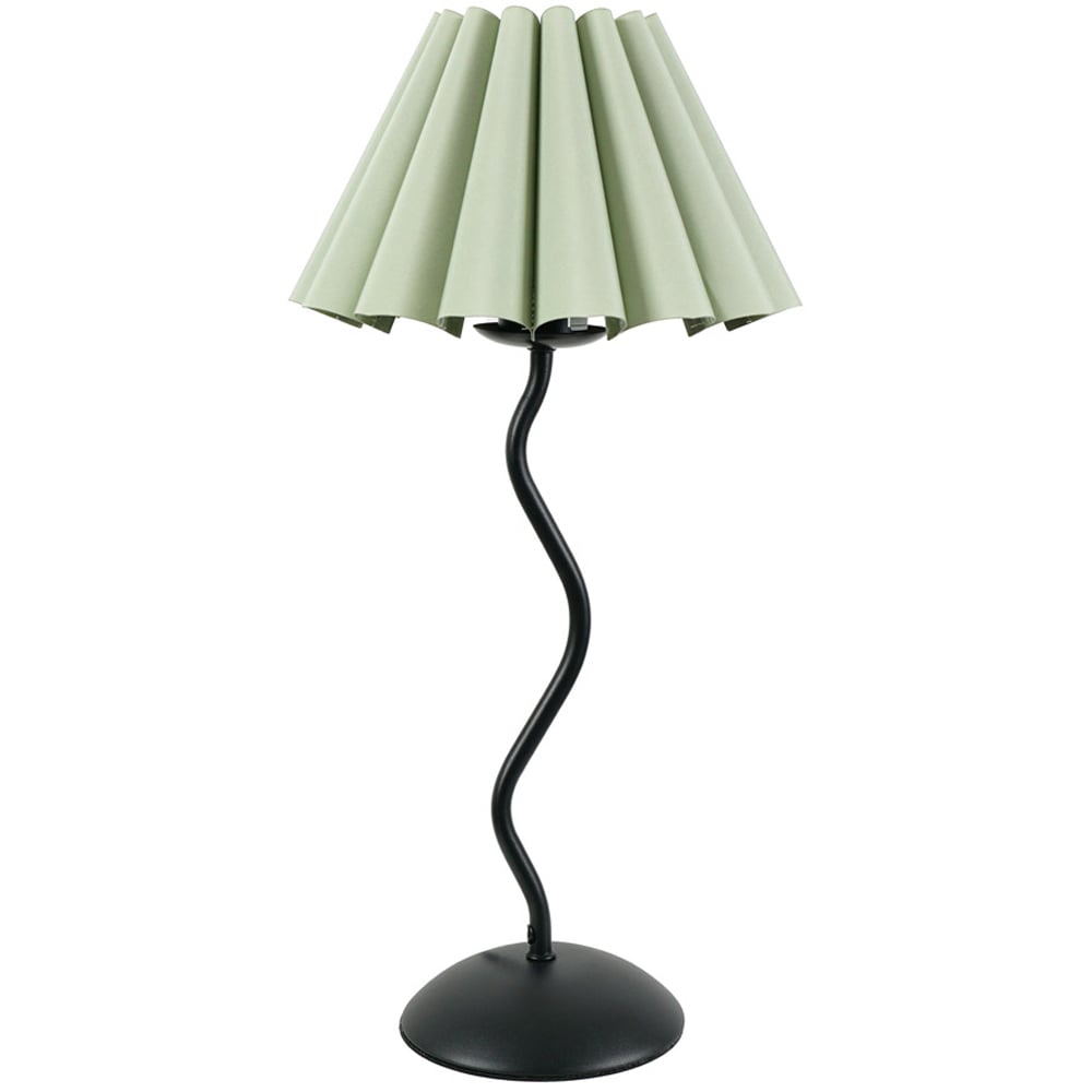 ValueLights Wiggle Sage Green Scallop Shade Black Metal Stem LED Table Lamp Image 1