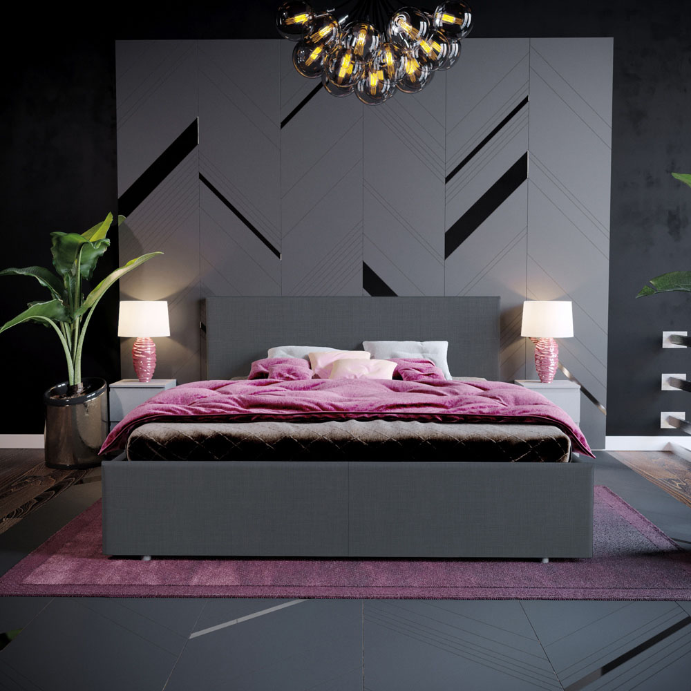 Vida Designs Veronica King Size Dark Grey Linen Ottoman Bed Image 7