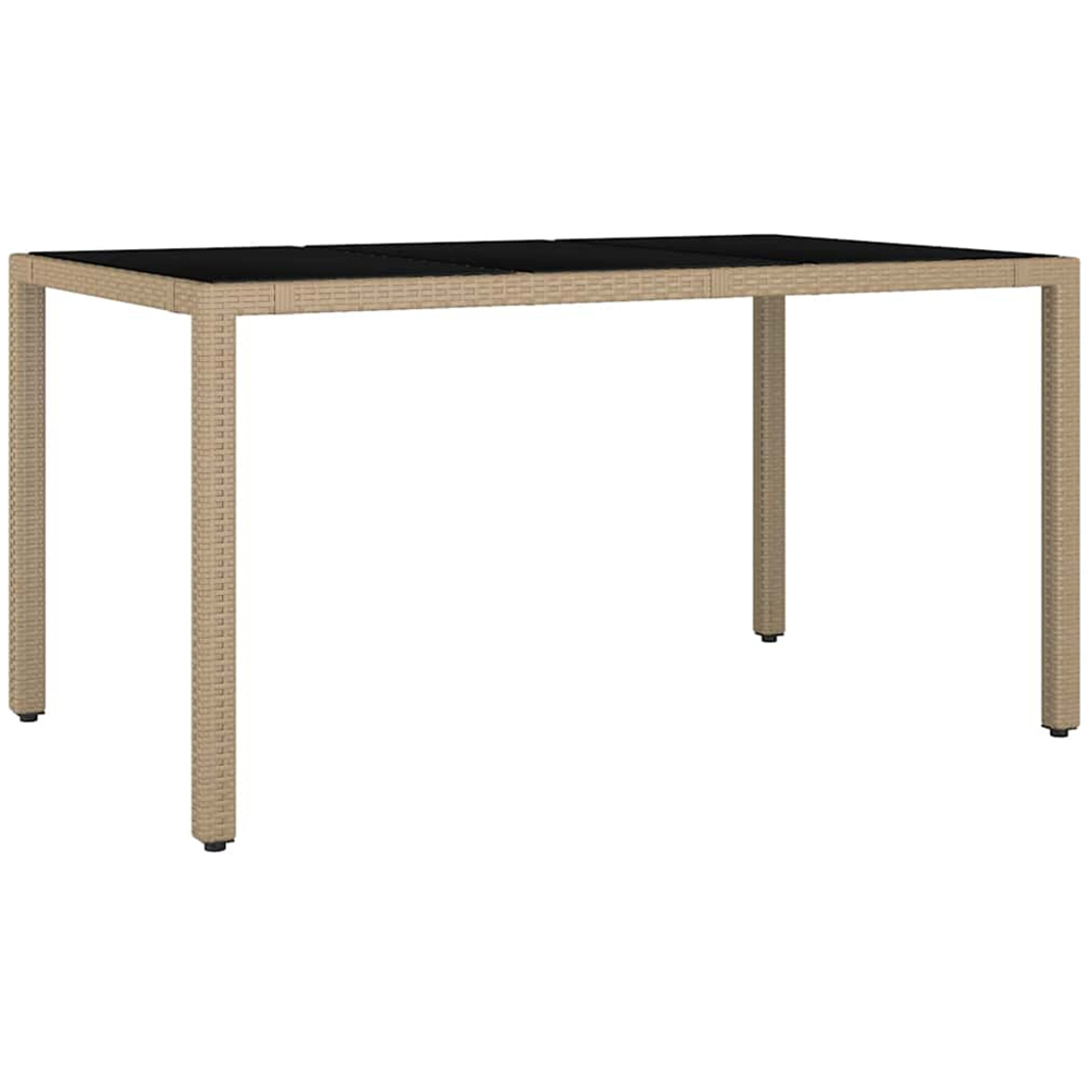 vidaXL 4 Seater Beige Polyrattan Tempered Glass Tabletop Garden Table Image 2