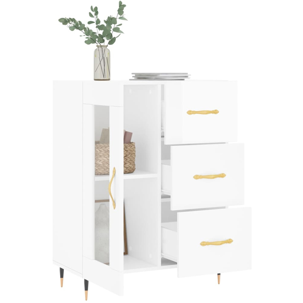 vidaXL Single Glass Door 3 Drawer High Gloss White Sideboard Image 4