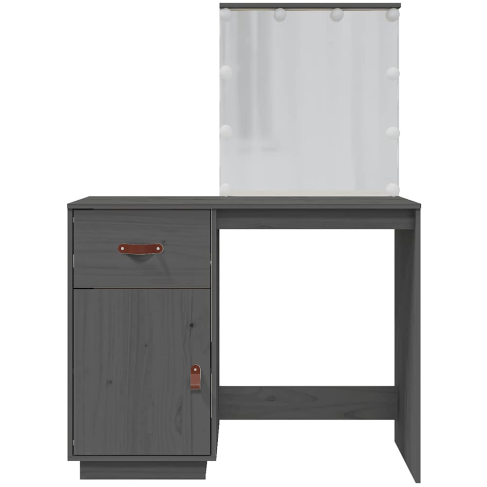 vidaXL Single Door Single Drawer Grey Solid Wood Pine Dressing Table with LED Mirror Image 6