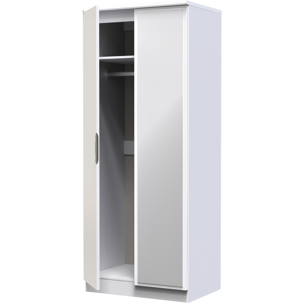 Crowndale Camden 2 Door White Gloss and White Mirrored Wardrobe Ready Assembled Image 4