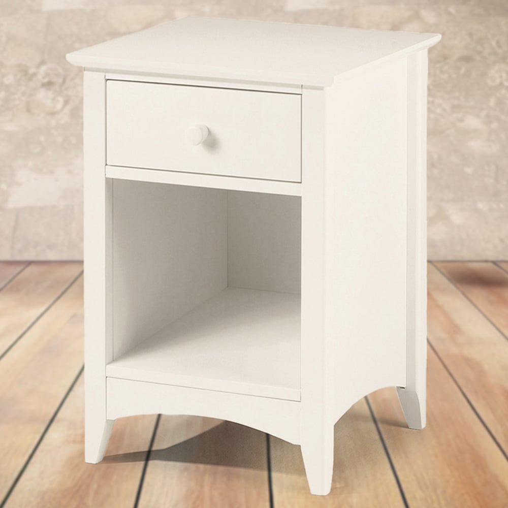 Julian Bowen Cameo Single Drawer Stone White Bedside Table Image 1