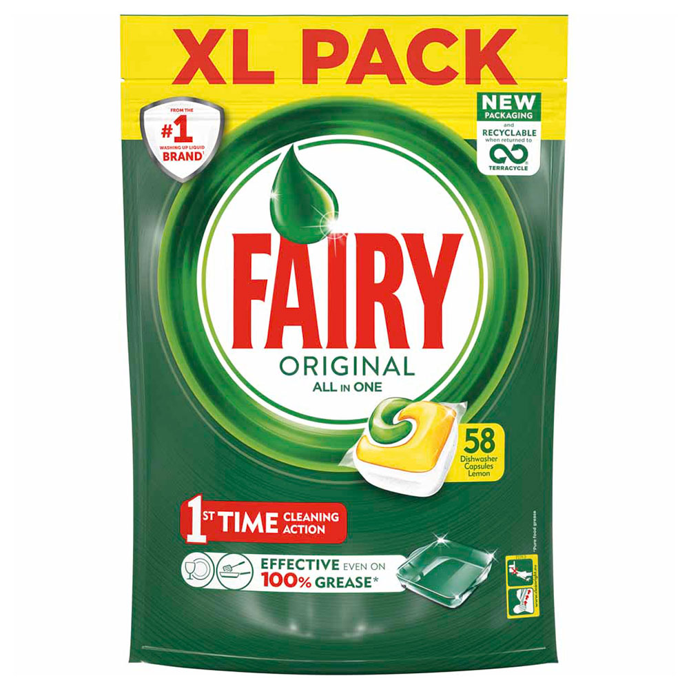 Fairy Original All In One Lemon Dishwasher Tablets 58 Pack Image 1