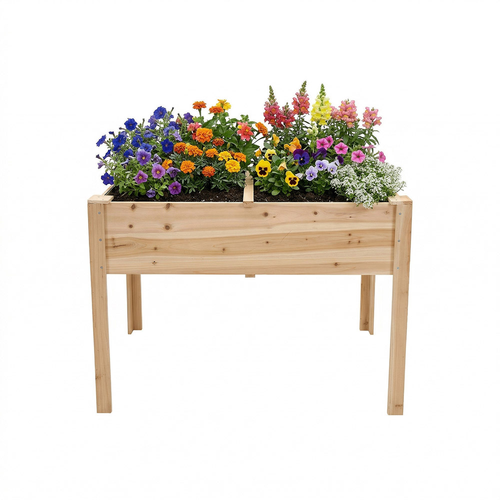 Living and Home Natural Elevated Fir Wood Garden Bed with Drainage Holes Image 4