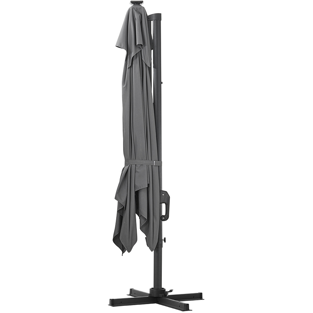 Living and Home Dark Grey LED Square Rotatable Tilt Cantilever Parasol with Cross Base 3m Image 3
