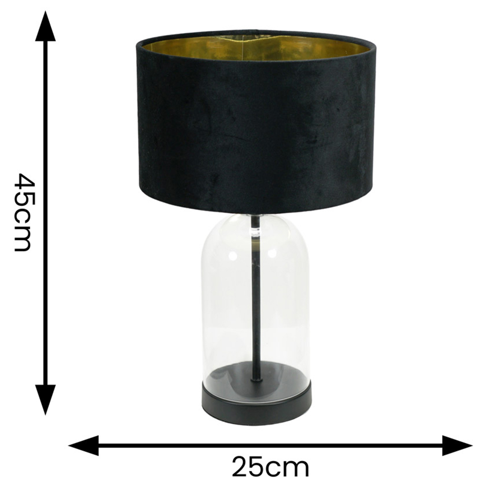 ValueLights Jessy Black Glass LED Table Lamp with Black and Gold Velvet Lamp Shade Image 4