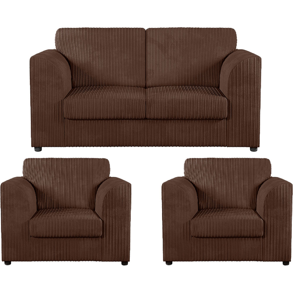 Luxor 4 Seater Chocolate Jumbo Cord Full Back Sofa Suite Image 2