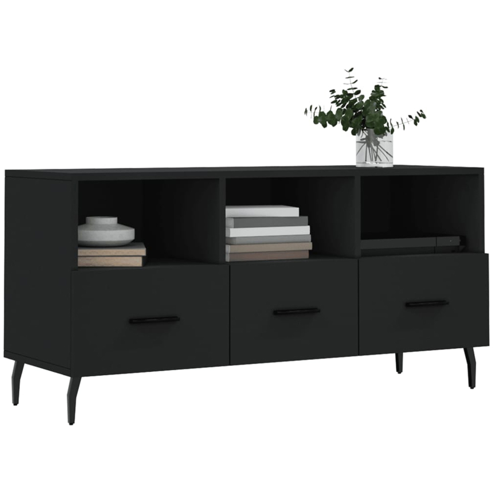 vidaXL 3 Drawer 3 Shelf Black TV Cabinet Image 3