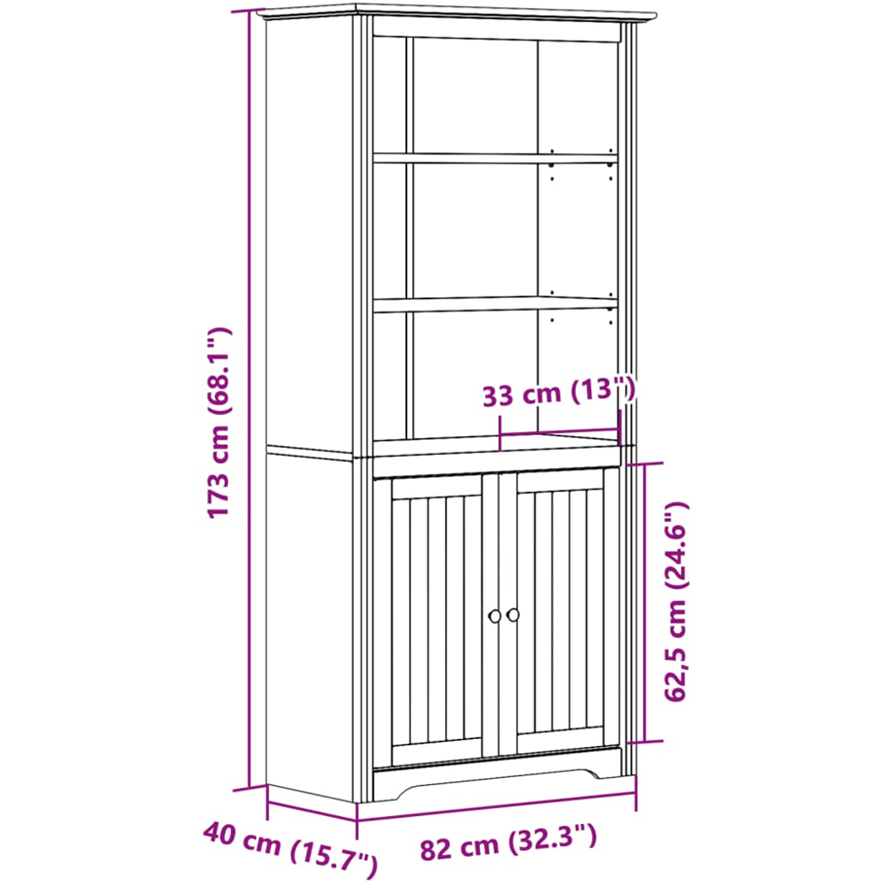 vidaXL Bodo 2 Door 3 Shelf White Solid Pine Wood Bookcase Image 9
