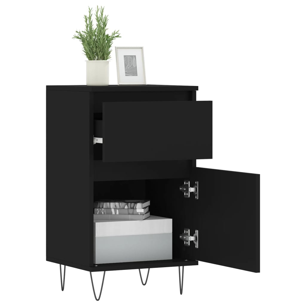 vidaXL Single Door Single Drawer Black Wooden Sideboard Image 4