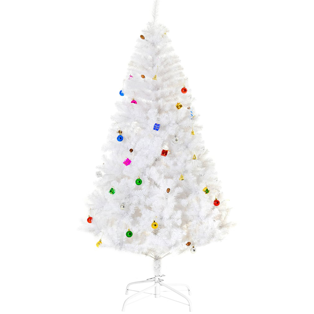 Everglow White Snow Artificial Christmas Tree with Metal Stand and Decorations 6ft Image 1