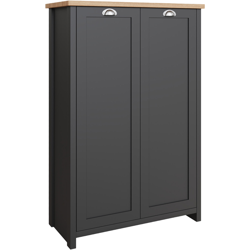 GFW Lancaster 2 Door Black and Oak Tall Shoe Cabinet Image 2