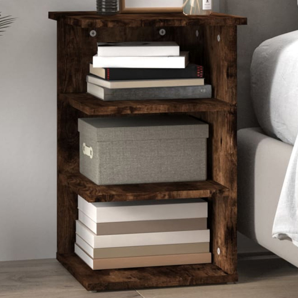 vidaXL 3 Shelf Smoked Oak Wooden Side Cabinet Image 1