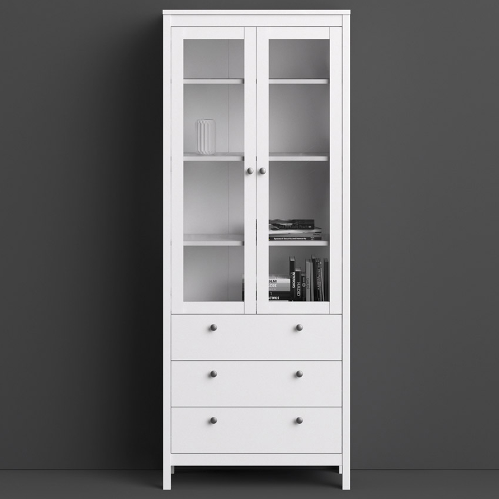 Florence Madrid 2 Door 3 Drawer White Glass China Chest Image 1