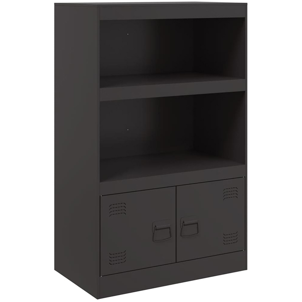 vidaXL 2 Door 2 Shelf Black Steel Sideboard Image 2