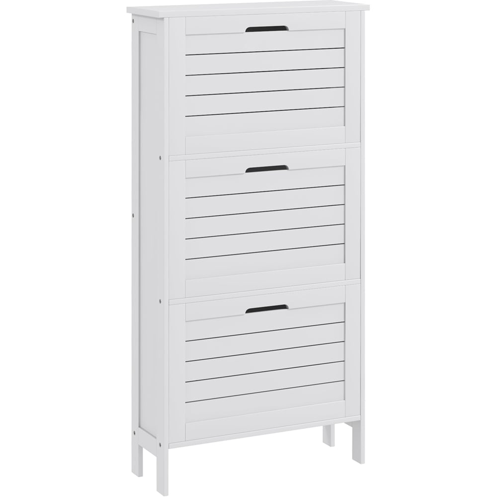 HOMCOM 3 Drawer White Narrow Flip Shoe Storage Cabinet Image 2